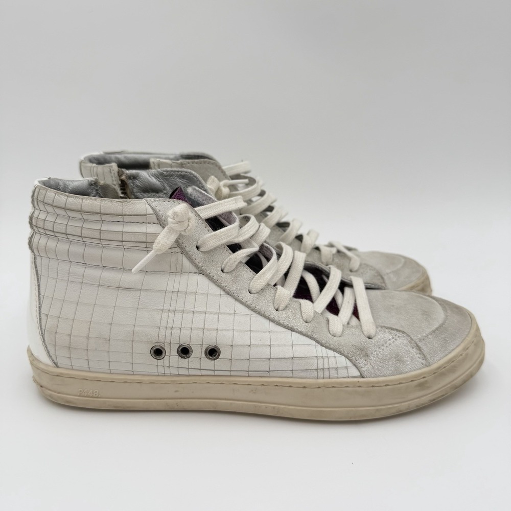 P448 Skater High Top Sneakers Womens 7.5-8 EU 38 White Suede Glitter Zipper